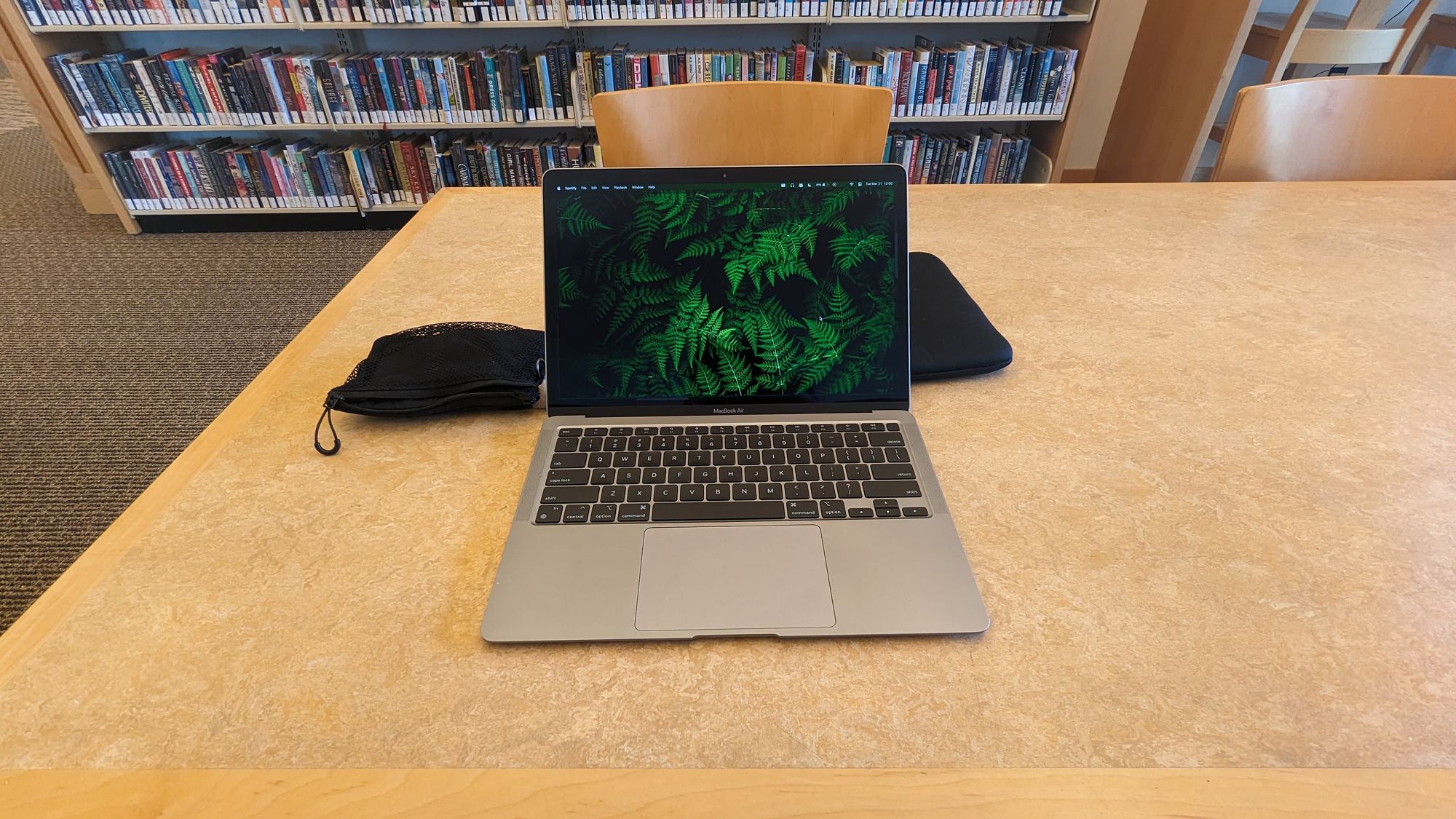 Laptop work in the library.
