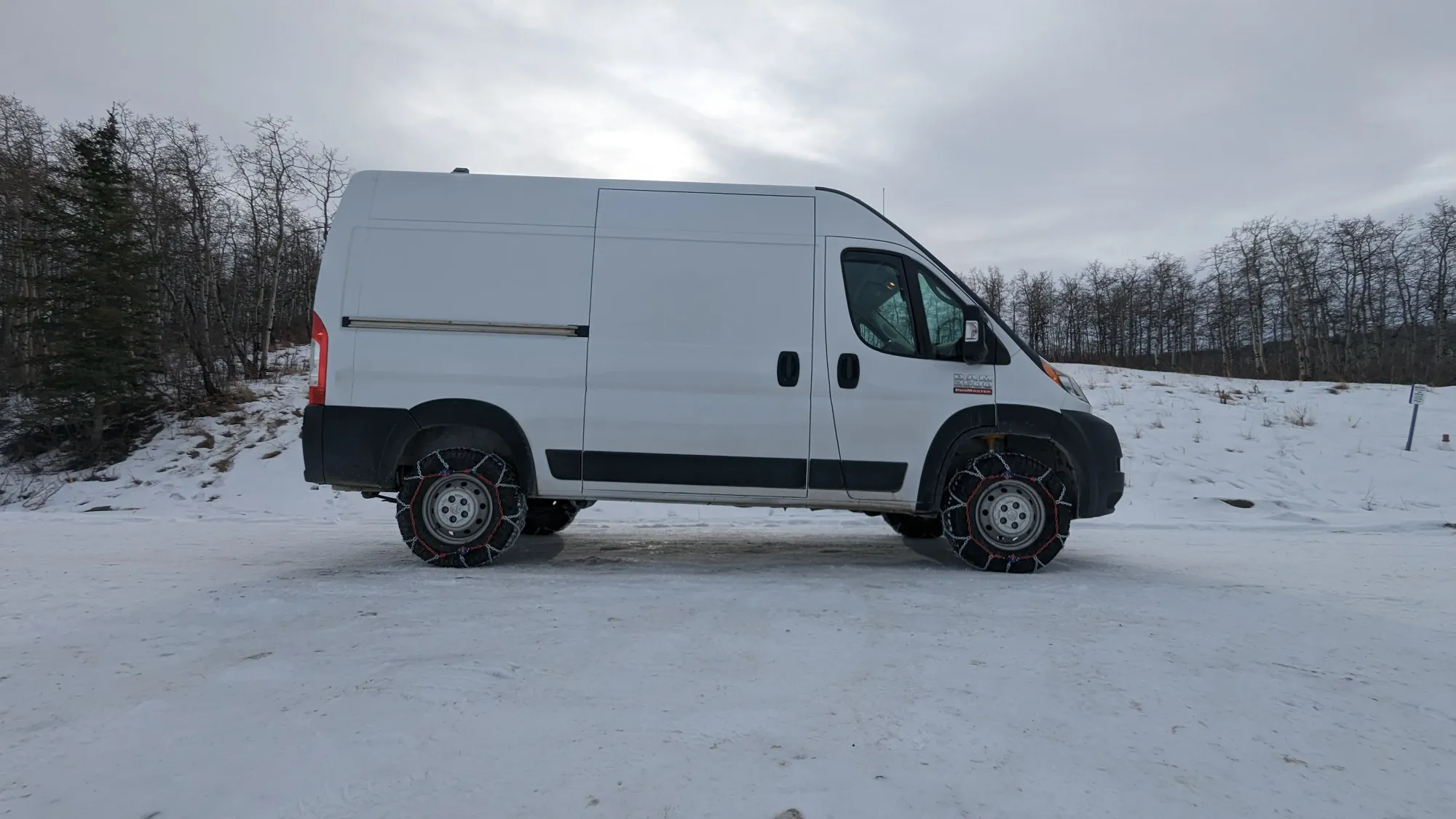 Van with tire chains