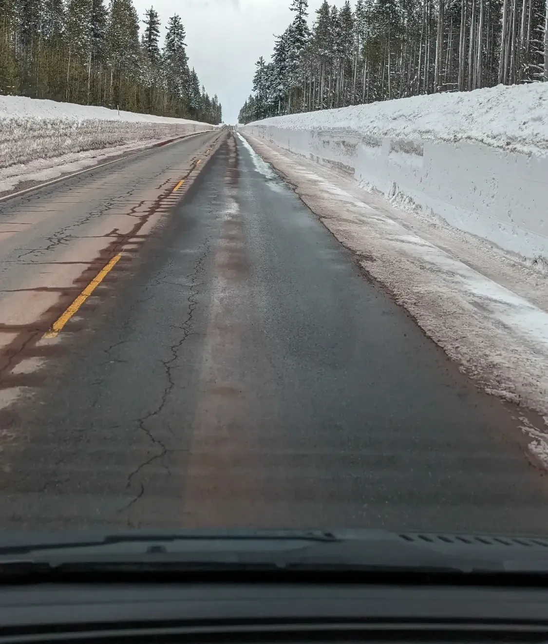 Tall snowbanks in National Forest - Closing all access to side roads. 