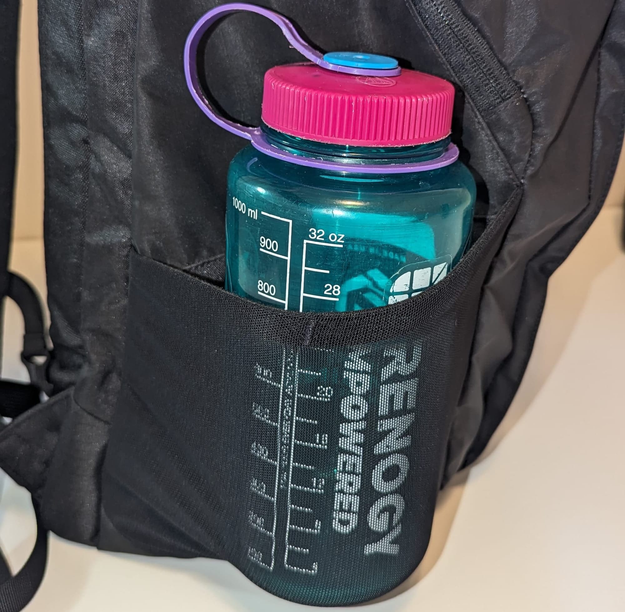 Water bottle pockets hold a 32oz Nalgene with ease. 