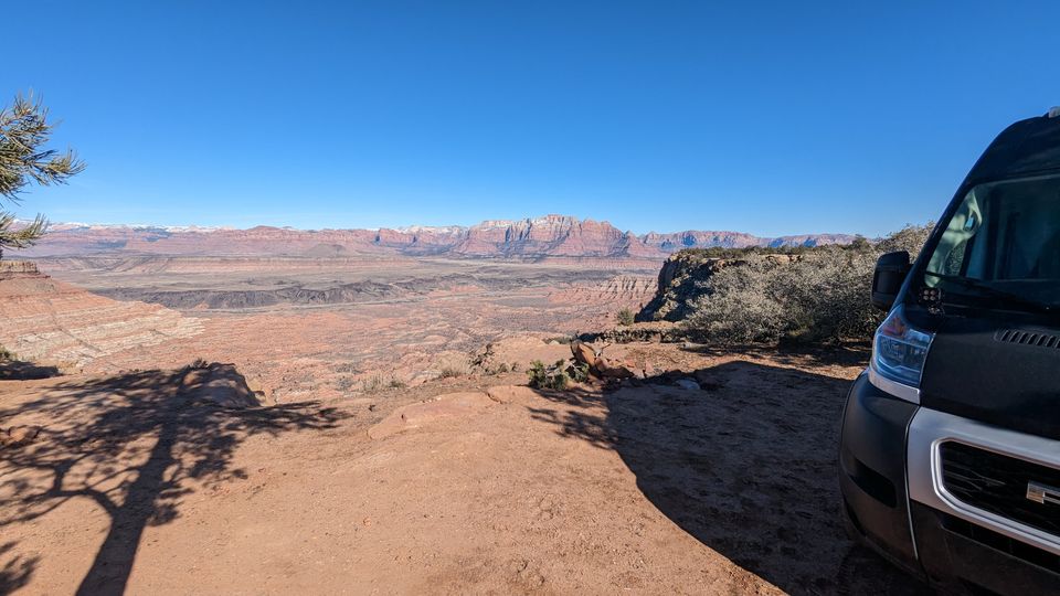 Campsite overlooking a desert canyon